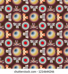 Cup of coffee or tea with dots on background seamless pattern.
