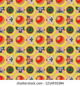 Cup of coffee or tea with dots on background seamless pattern.