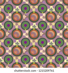 Cup of coffee or tea with dots on background seamless pattern.