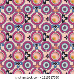Cup of coffee or tea with dots on background seamless pattern.