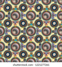 Cup of coffee or tea with dots on background seamless pattern.
