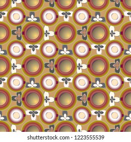 Cup of coffee or tea with dots on background seamless pattern.
