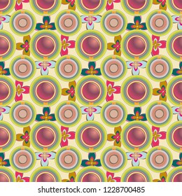 Cup of coffee or tea with dots on background seamless pattern.