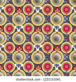 Cup of coffee or tea with dots on background seamless pattern.