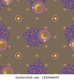 Cup of coffee or tea with dots on background seamless pattern.