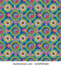 Cup of coffee or tea with dots on background seamless pattern.