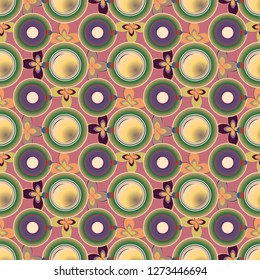 Cup of coffee or tea with dots on background seamless pattern.