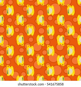 Cup of coffee or tea with dots on background seamless pattern.