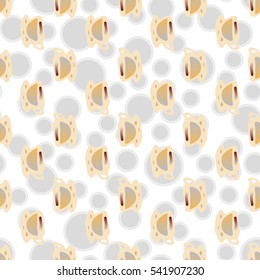 Cup of coffee or tea with dots on background seamless pattern.