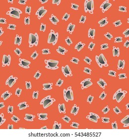 Cup of coffee or tea with dots on background seamless pattern.