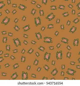 Cup of coffee or tea with dots on background seamless pattern.