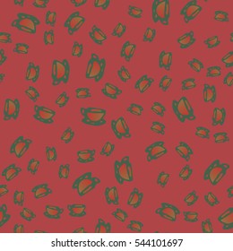 Cup of coffee or tea with dots on background seamless pattern.