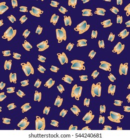 Cup of coffee or tea with dots on background seamless pattern.