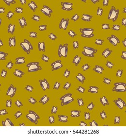 Cup of coffee or tea with dots on background seamless pattern.
