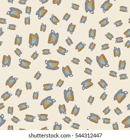 Cup of coffee or tea with dots on background seamless pattern.
