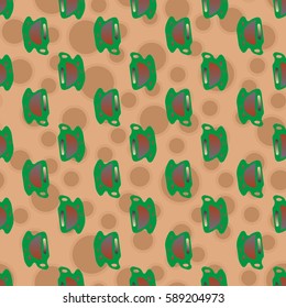 Cup of coffee or tea with dots on background seamless pattern.