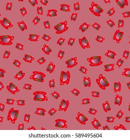Cup of coffee or tea with dots on background seamless pattern.