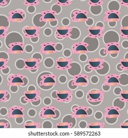Cup of coffee or tea with dots on background seamless pattern.
