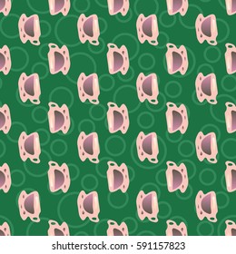 Cup of coffee or tea with dots on background seamless pattern.