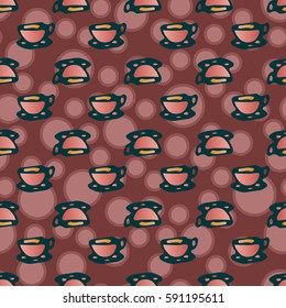Cup of coffee or tea with dots on background seamless pattern.