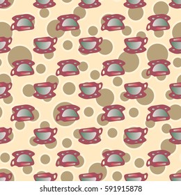 Cup of coffee or tea with dots on background seamless pattern.
