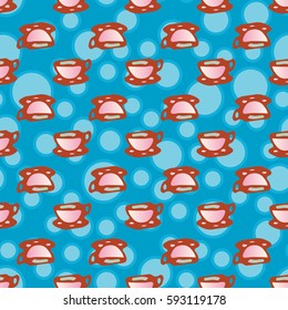 Cup of coffee or tea with dots on background seamless pattern.