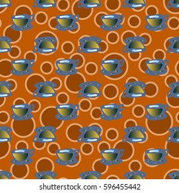 Cup of coffee or tea with dots on background seamless pattern.