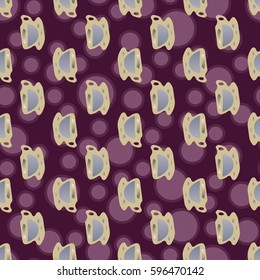 Cup of coffee or tea with dots on background seamless pattern.