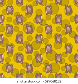 Cup of coffee or tea with dots on background seamless pattern.