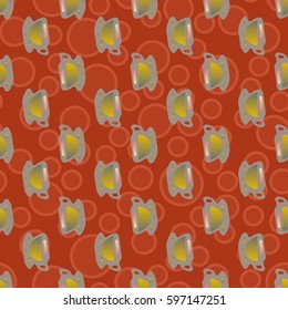 Cup of coffee or tea with dots on background seamless pattern.
