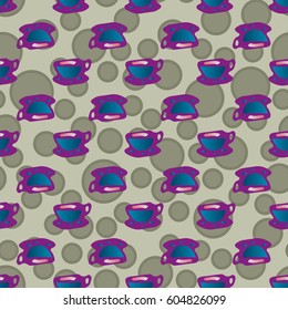 Cup of coffee or tea with dots on background seamless pattern.