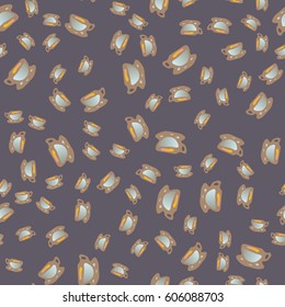 Cup of coffee or tea with dots on background seamless pattern.