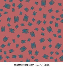 Cup of coffee or tea with dots on background seamless pattern.