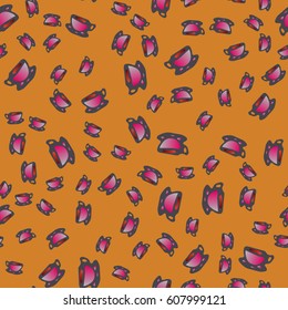 Cup of coffee or tea with dots on background seamless pattern.