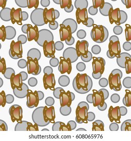 Cup of coffee or tea with dots on background seamless pattern.