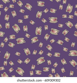 Cup of coffee or tea with dots on background seamless pattern.