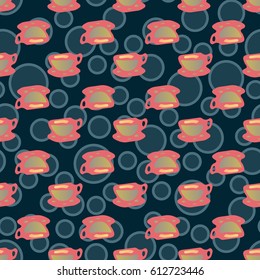 Cup of coffee or tea with dots on background seamless pattern.