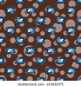Cup of coffee or tea with dots on background seamless pattern.