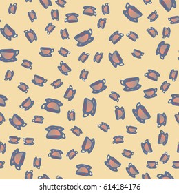 Cup of coffee or tea with dots on background seamless pattern.