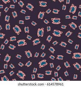 Cup of coffee or tea with dots on background seamless pattern.