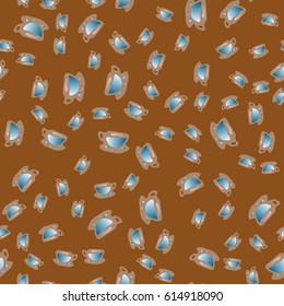 Cup of coffee or tea with dots on background seamless pattern.