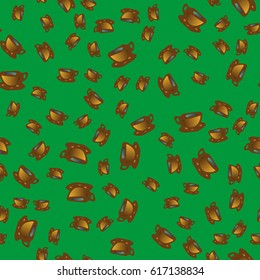 Cup of coffee or tea with dots on background seamless pattern.