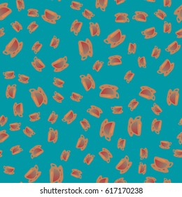 Cup of coffee or tea with dots on background seamless pattern.