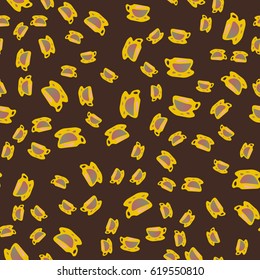 Cup of coffee or tea with dots on background seamless pattern.