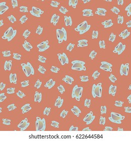 Cup of coffee or tea with dots on background seamless pattern.