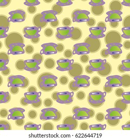Cup of coffee or tea with dots on background seamless pattern.