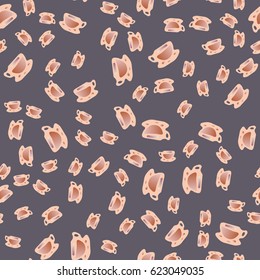 Cup of coffee or tea with dots on background seamless pattern.