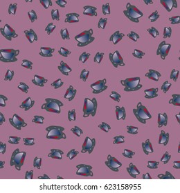 Cup of coffee or tea with dots on background seamless pattern.