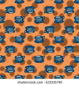 Cup of coffee or tea with dots on background seamless pattern.