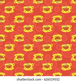 Cup of coffee or tea with dots on background seamless pattern.